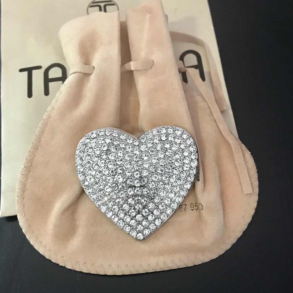 Silver Rhinestone Heart Magnetic Scarf Brooch